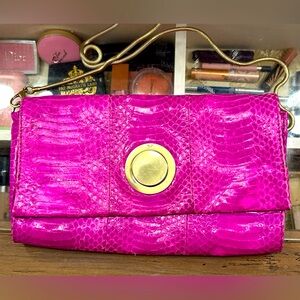 DVF snakeskin Fuchsia small chain shoulder bag / clutch